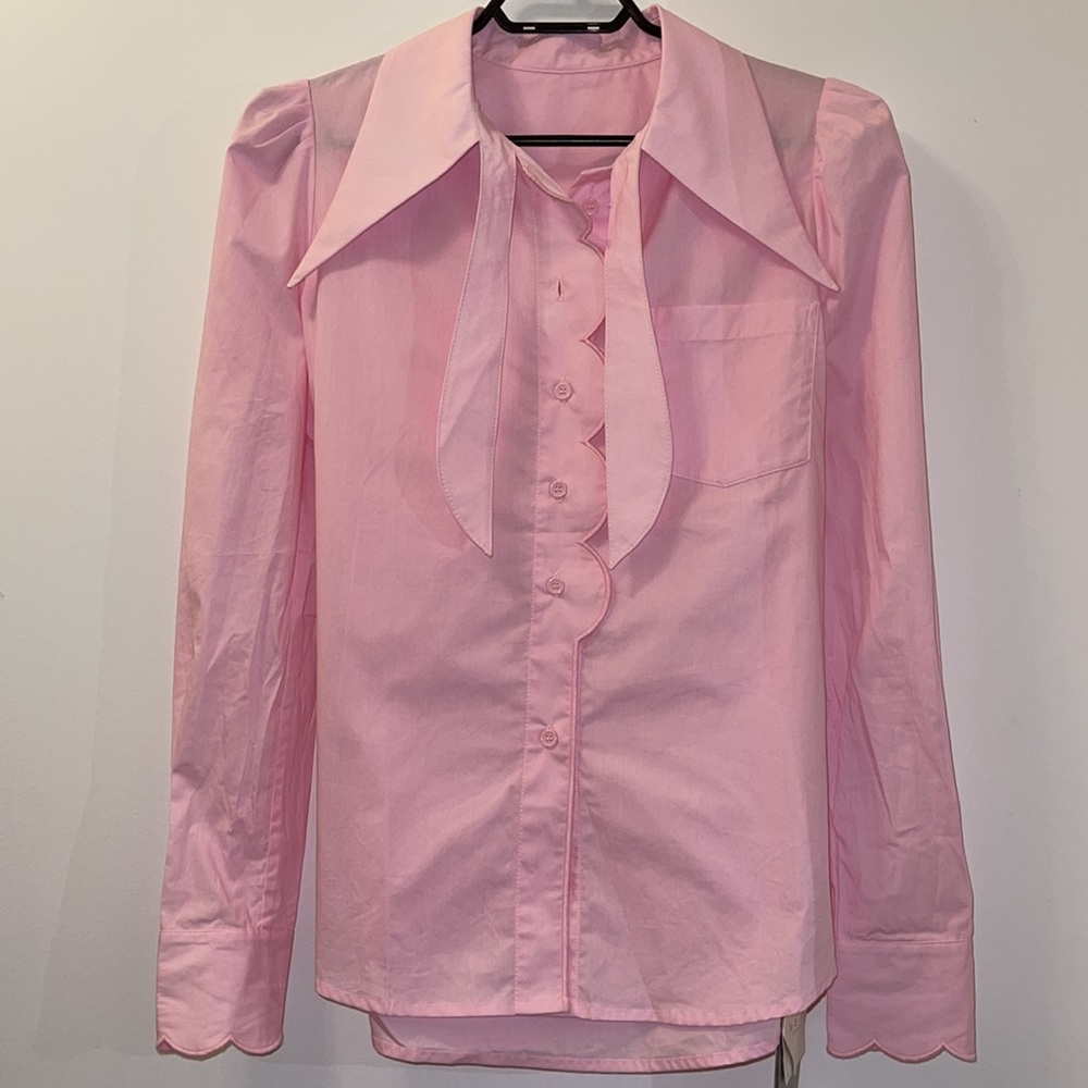 PINK POINTY COLLARED COTTON SHIRT